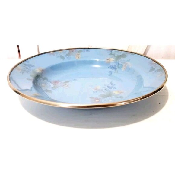 Vintage MacKenzie Childs Camp Blue Floral Enamel Bowl 9" Victoria And Richard - Picture 3 of 5
